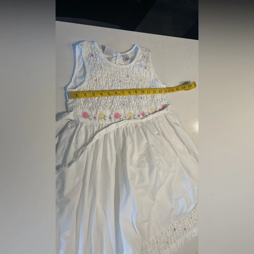 White Cotton Kids Dress with Floral Accents